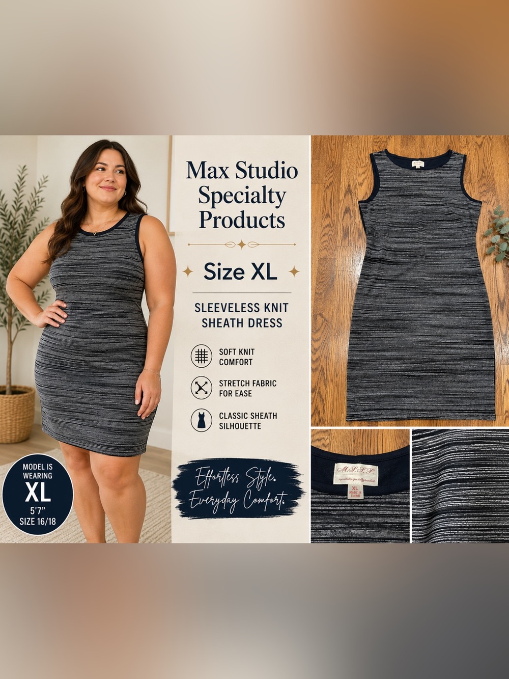 Max Studio Sleeveless Knit Sheath Dress - Charcoal Gray, XL